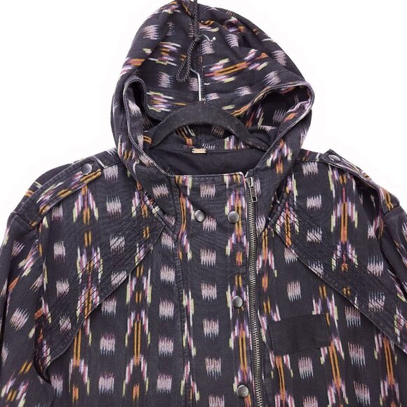 Free People Hooded Jacket The Ikat Parka Black Unlined Size Small Oversized - Picture 4 of 15
